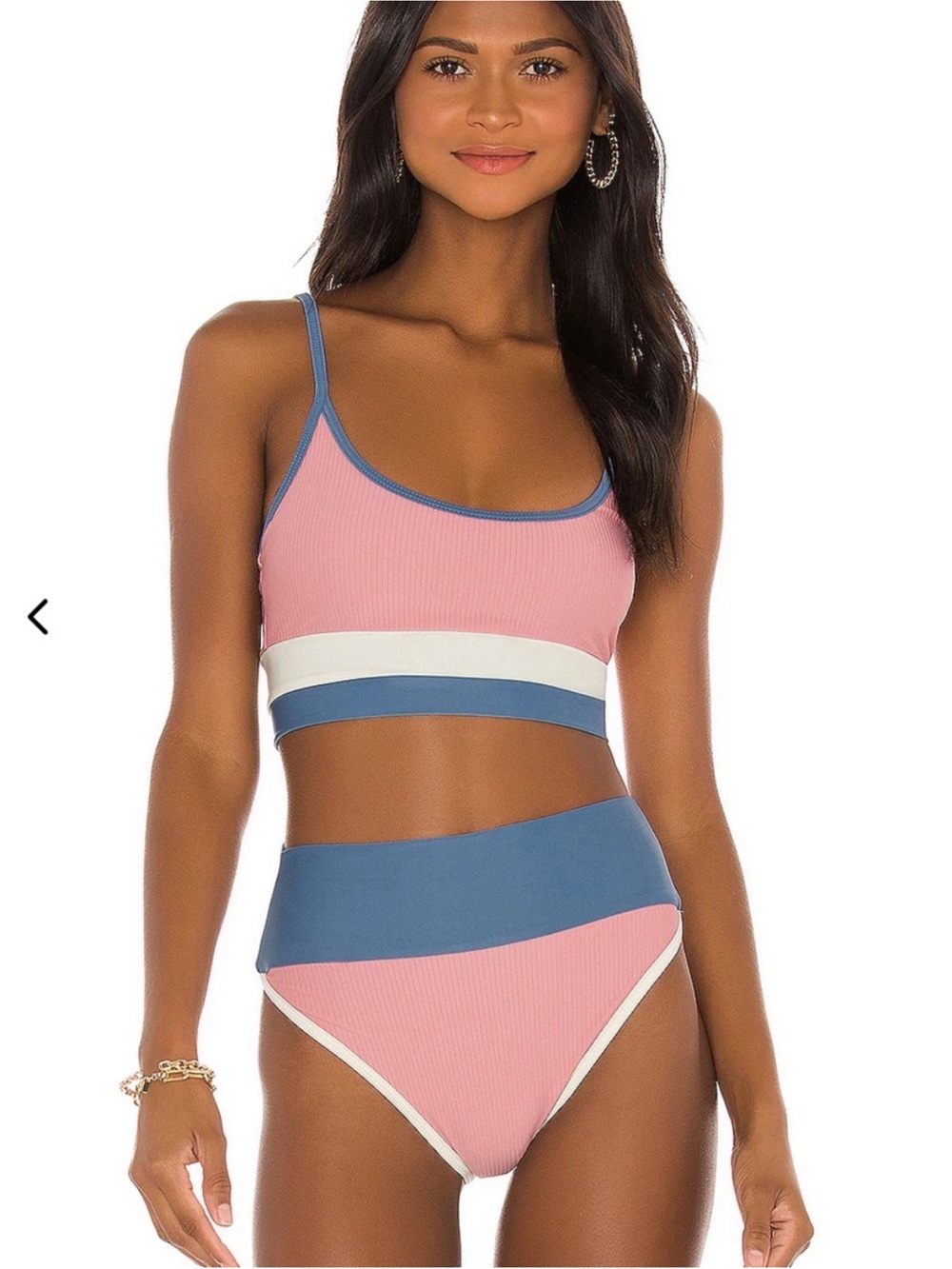 Bikini Set: Beach Riot Pink, Blue & White Ribbed Colorblock